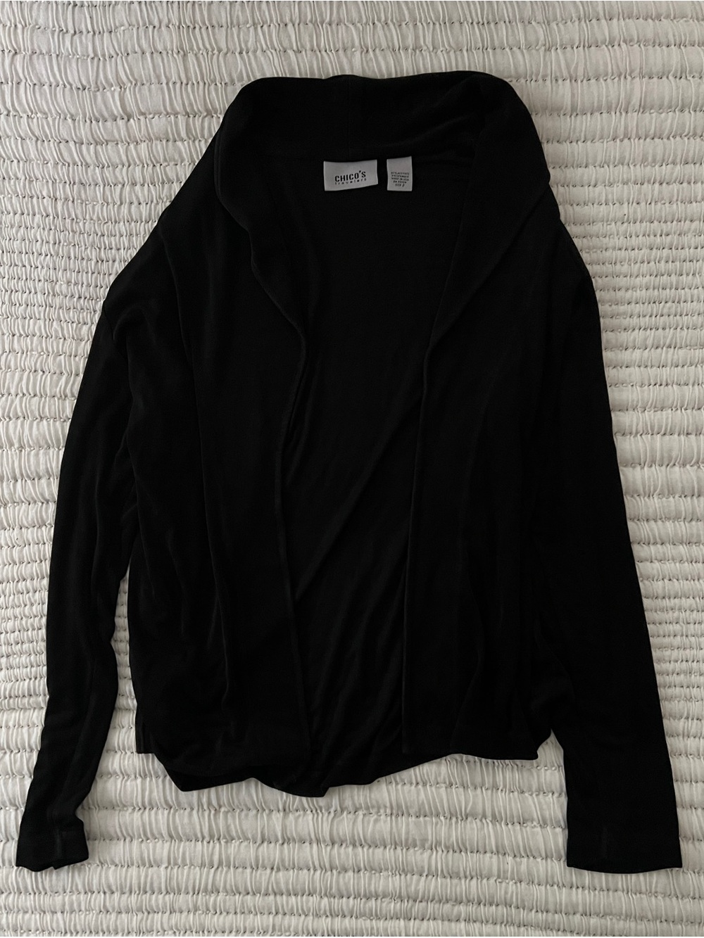 Chico's Travelers Slinky Knit Open Front Cardigan Jacket Black Size 2 L